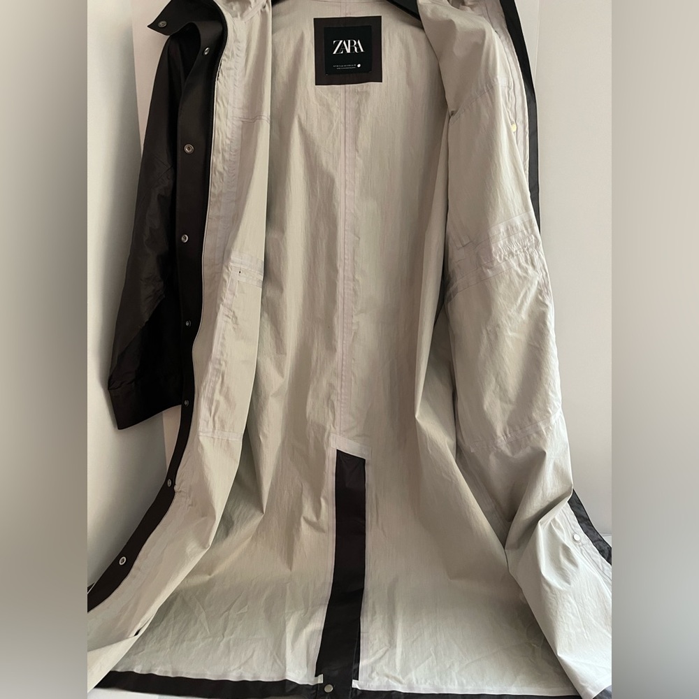 Zara Water&WindProof Unlined Coated Canvas Hooded Oversized Long Trench - Picture 5 of 16